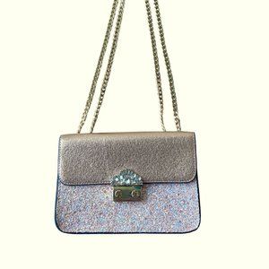 Gianni Bini rose gold leather and sequin crossbody shoulder bag